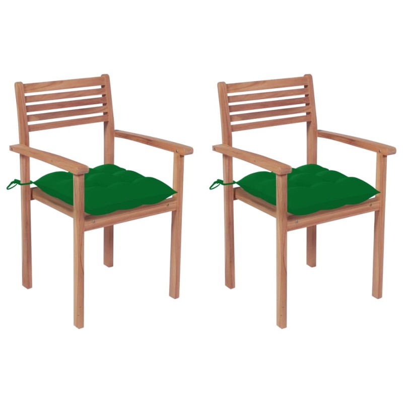 vidaXL Sedie da Giardino 2 pz con Cuscini Verdi in Massello di Teak vidaXL Sedie da Giardino 2 pz con Cuscini Verdi in Massello di Teak