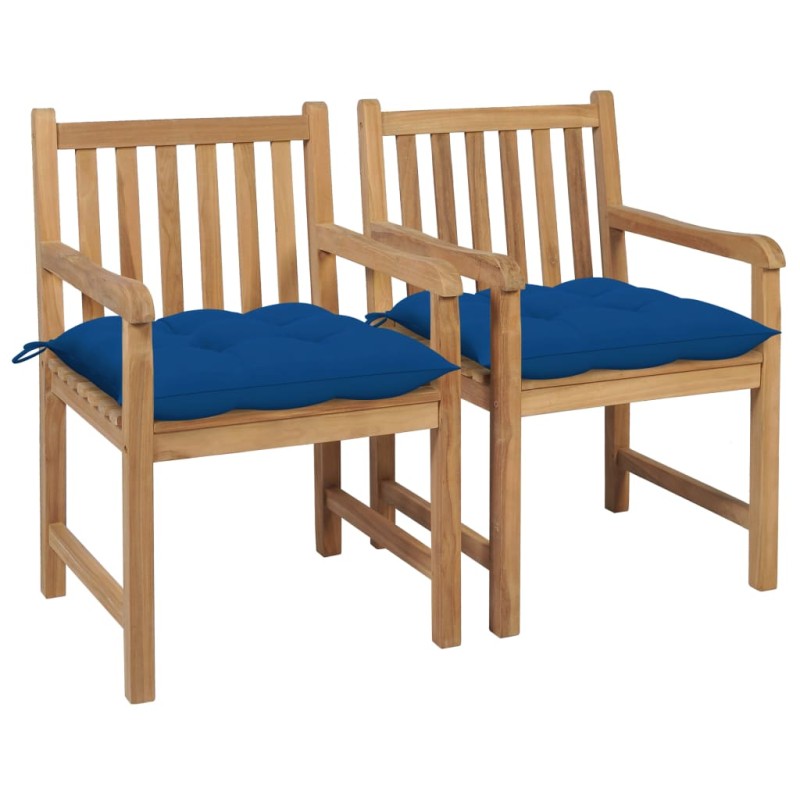 vidaXL Sedie da Giardino 2 pz con Cuscini Blu in Massello di Teak vidaXL Sedie da Giardino 2 pz con Cuscini Blu in Massello di Teak