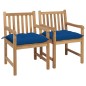 vidaXL Sedie da Giardino 2 pz con Cuscini Blu in Massello di Teak vidaXL Sedie da Giardino 2 pz con Cuscini Blu in Massello di Teak