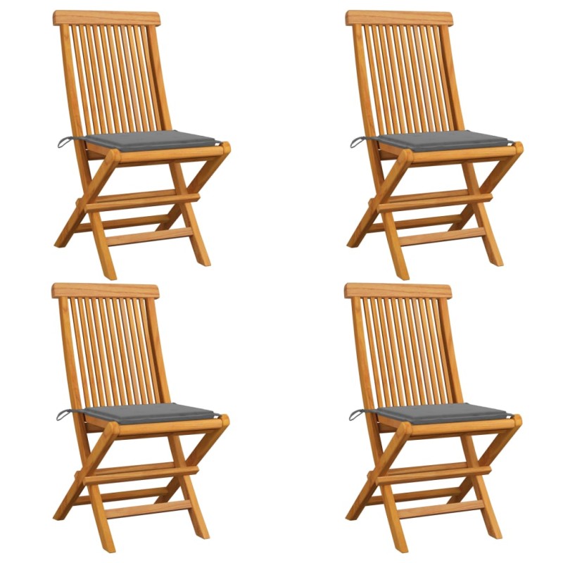 vidaXL Sedie da Giardino con Cuscini Grigi 4 pz Massello di Teak vidaXL Sedie da Giardino con Cuscini Grigi 4 pz Massello di Teak