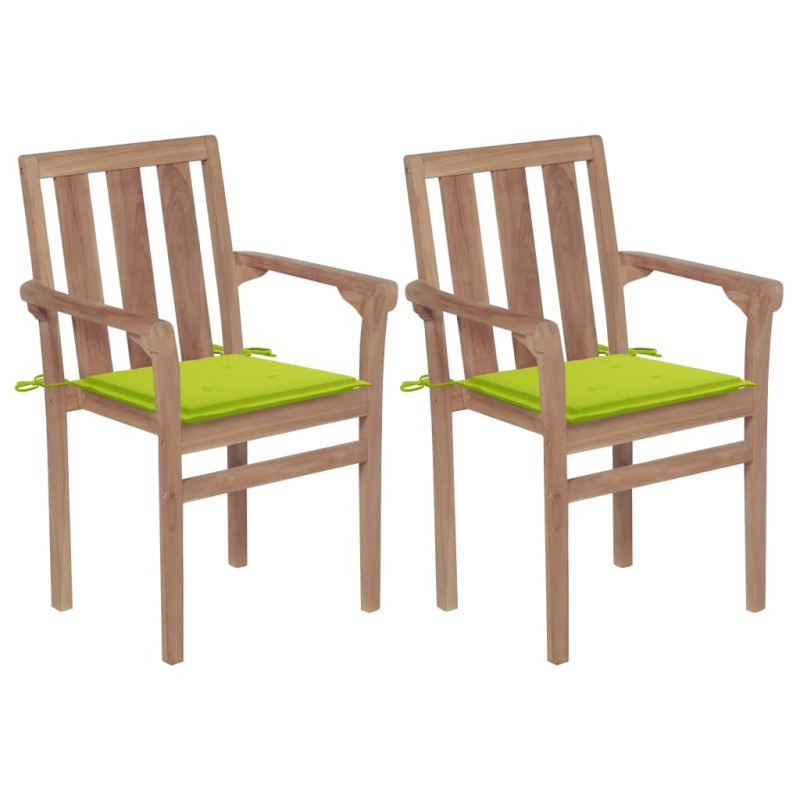vidaXL Sedie Giardino 2 pz e Cuscini Verde Brillante Massello di Teak vidaXL Sedie Giardino 2 pz e Cuscini Verde Brillante Massello di Teak