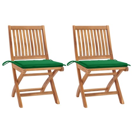 vidaXL Sedie da Giardino 2 pz con Cuscini Verdi in Massello di Teak