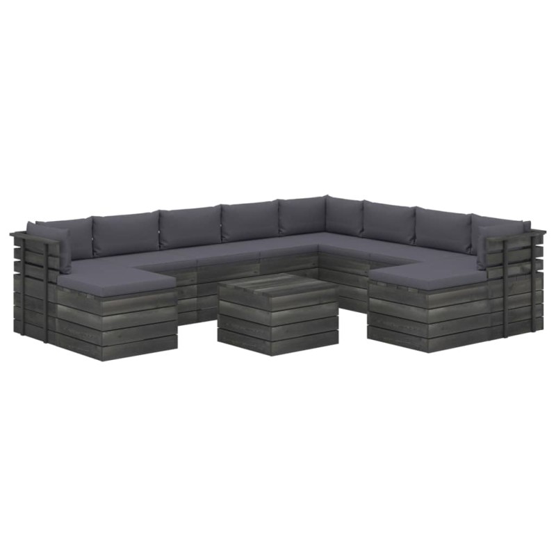 vidaXL Set Divani da Giardino Pallet 11 pz con Cuscini Massello Pino vidaXL Set Divani da Giardino Pallet 11 pz con Cuscini Massello Pino