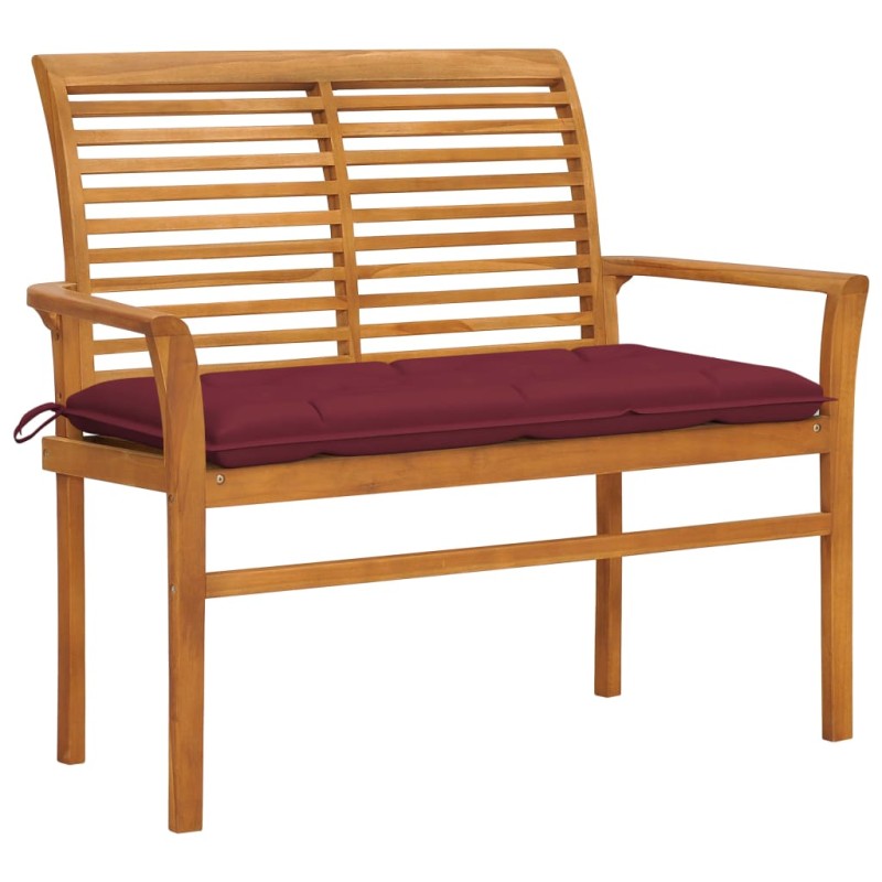vidaXL Panca da Giardino con Cuscino Rosso Vino 112 cm Legno di Teak vidaXL Panca da Giardino con Cuscino Rosso Vino 112 cm Legno di Teak