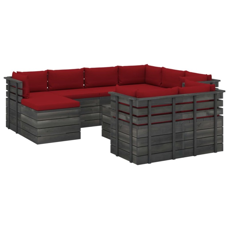 vidaXL Set Divani da Giardino Pallet 10 pz con Cuscini Massello Pino vidaXL Set Divani da Giardino Pallet 10 pz con Cuscini Massello Pino