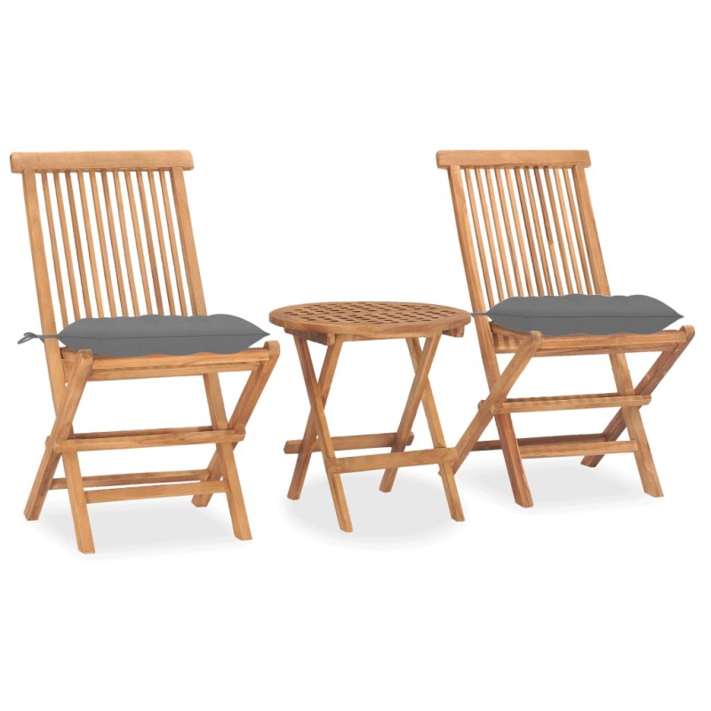 vidaXL Set da Pranzo Giardino Pieghevole 3 pz Cuscino Massello di Teak vidaXL Set da Pranzo Giardino Pieghevole 3 pz Cuscino Massello di Teak