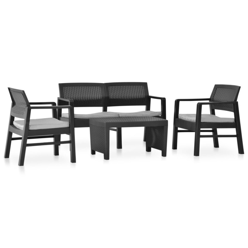 vidaXL Set Salotto da Giardino con Cuscini 4 pz in Plastica Antracite vidaXL Set Salotto da Giardino con Cuscini 4 pz in Plastica Antracite