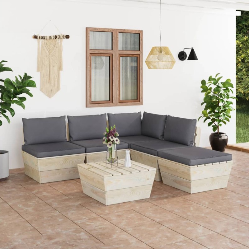 vidaXL Set Divani da Giardino su Pallet 6 pz con Cuscini Legno Abete vidaXL Set Divani da Giardino su Pallet 6 pz con Cuscini Legno Abete
