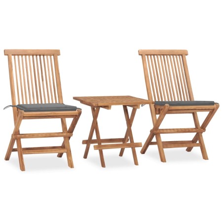 vidaXL Set da Pranzo Giardino Pieghevole 3 pz Cuscino Massello di Teak