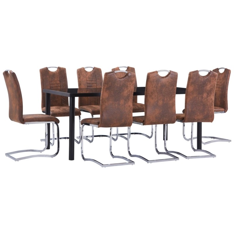 vidaXL Set Sala da Pranzo 9 pz in Similpelle Scamosciata Marrone vidaXL Set Sala da Pranzo 9 pz in Similpelle Scamosciata Marrone