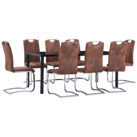 vidaXL Set Sala da Pranzo 9 pz in Similpelle Scamosciata Marrone