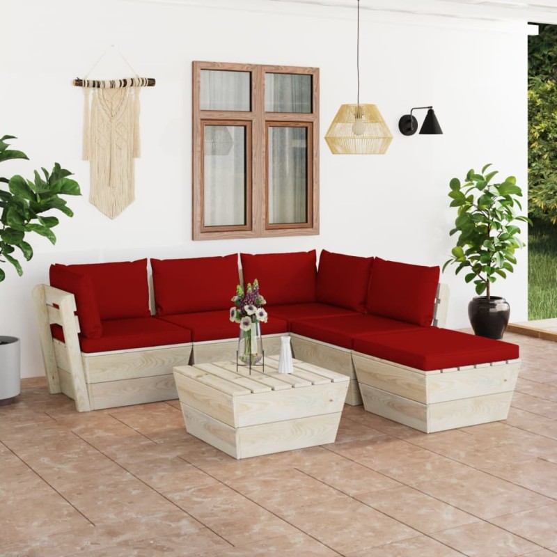 vidaXL Set Divani da Giardino su Pallet 6 pz con Cuscini Legno Abete vidaXL Set Divani da Giardino su Pallet 6 pz con Cuscini Legno Abete