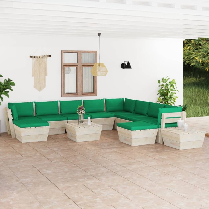 vidaXL Set Divani da Giardino su Pallet 12 pz con Cuscini Legno Abete vidaXL Set Divani da Giardino su Pallet 12 pz con Cuscini Legno Abete