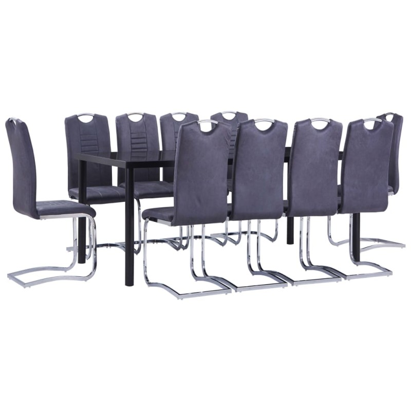 vidaXL Set Sala da Pranzo 11 pz in Similpelle Scamosciata Grigio vidaXL Set Sala da Pranzo 11 pz in Similpelle Scamosciata Grigio