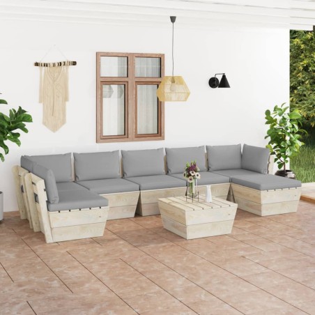 vidaXL Set Divani da Giardino su Pallet 8 pz con Cuscini Legno Abete