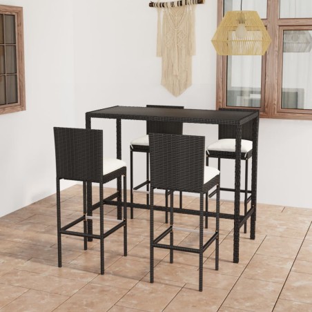 vidaXL Set da Bar da Giardino 5 pz con Cuscini in Polyrattan Nero