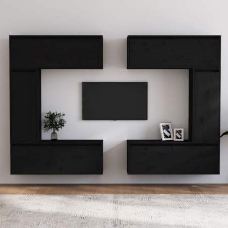Mobili Porta TV 6 pz Neri in Legno Massello di Pino