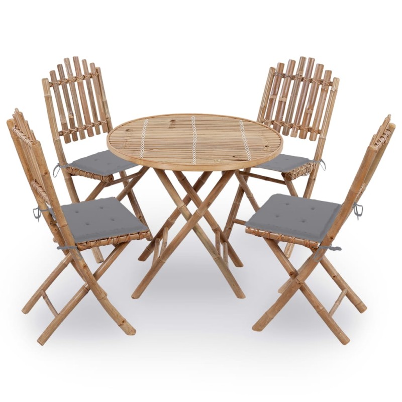 vidaXL Set da Pranzo da Giardino 5 pz Pieghevole con Cuscini in Bambù vidaXL Set da Pranzo da Giardino 5 pz Pieghevole con Cuscini in Bambù