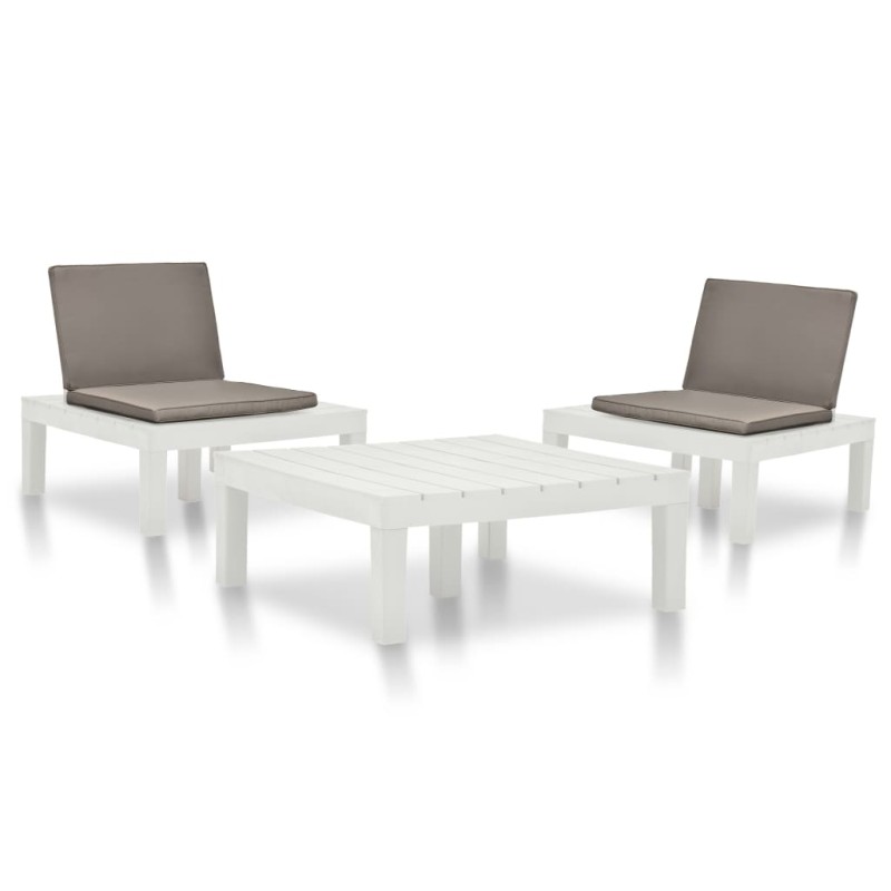 vidaXL Set Divani da Giardino 3 pz in Plastica Bianca vidaXL Set Divani da Giardino 3 pz in Plastica Bianca
