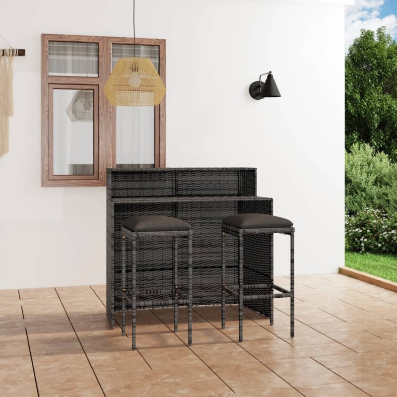 vidaXL Set Bar da Giardino 3 pz con Cuscini Grigio vidaXL Set Bar da Giardino 3 pz con Cuscini Grigio
