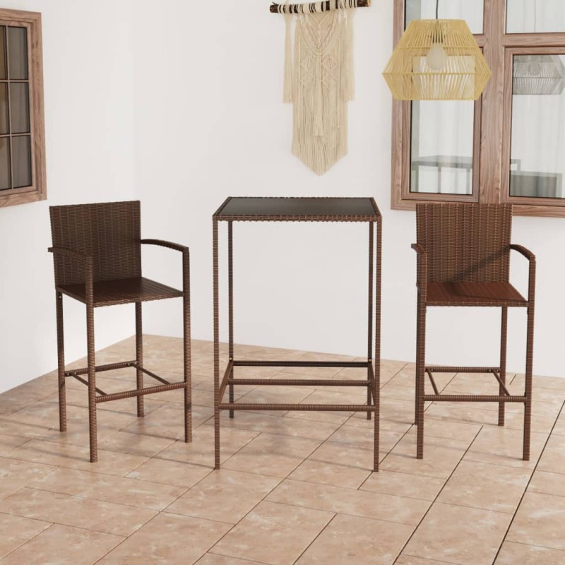 vidaXL Set da Bar da Giardino 3 pz in Polyrattan Marrone vidaXL Set da Bar da Giardino 3 pz in Polyrattan Marrone