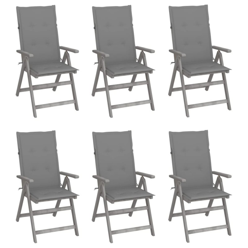 vidaXL Sedie da Giardino Reclinabili 6 pz con Cuscini Massello Acacia vidaXL Sedie da Giardino Reclinabili 6 pz con Cuscini Massello Acacia
