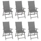 vidaXL Sedie da Giardino Reclinabili 6 pz con Cuscini Massello Acacia vidaXL Sedie da Giardino Reclinabili 6 pz con Cuscini Massello Acacia