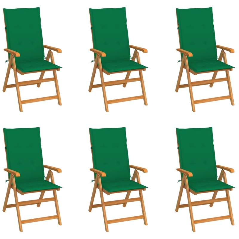 vidaXL Sedie da Giardino 6 pz con Cuscini Verdi Massello di Teak vidaXL Sedie da Giardino 6 pz con Cuscini Verdi Massello di Teak
