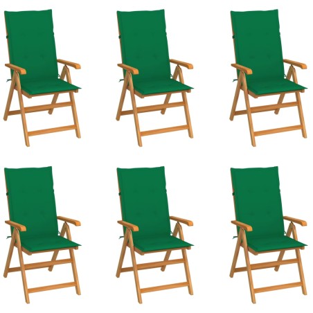 vidaXL Sedie da Giardino 6 pz con Cuscini Verdi Massello di Teak