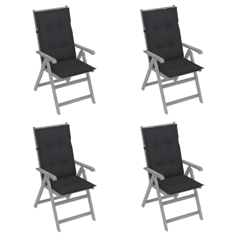 vidaXL Sedie da Giardino Reclinabili 4 pz con Cuscini Massello Acacia vidaXL Sedie da Giardino Reclinabili 4 pz con Cuscini Massello Acacia