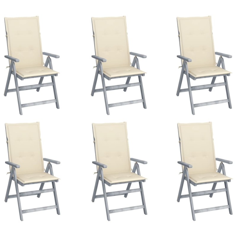 vidaXL Sedie da Giardino Reclinabili 6 pz con Cuscini Massello Acacia vidaXL Sedie da Giardino Reclinabili 6 pz con Cuscini Massello Acacia