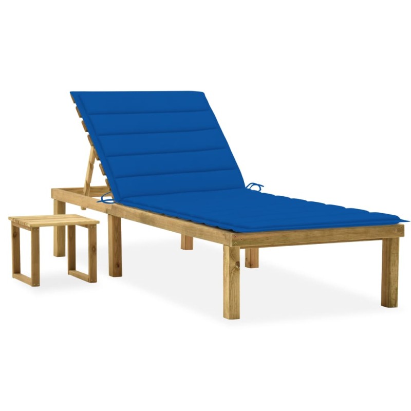 vidaXL Lettino da Giardino con Tavolino Cuscino Legno Pino Impregnato vidaXL Lettino da Giardino con Tavolino Cuscino Legno Pino Impregnato