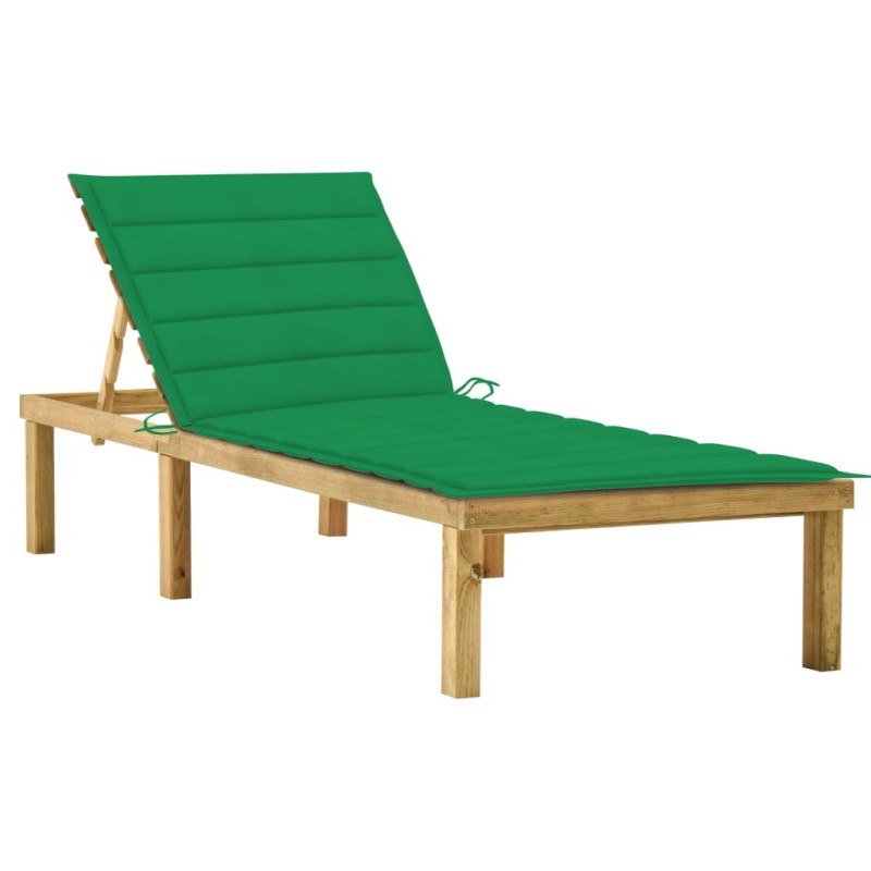 vidaXL Lettino da Giardino con Cuscino Verde Legno di Pino Impregnato vidaXL Lettino da Giardino con Cuscino Verde Legno di Pino Impregnato