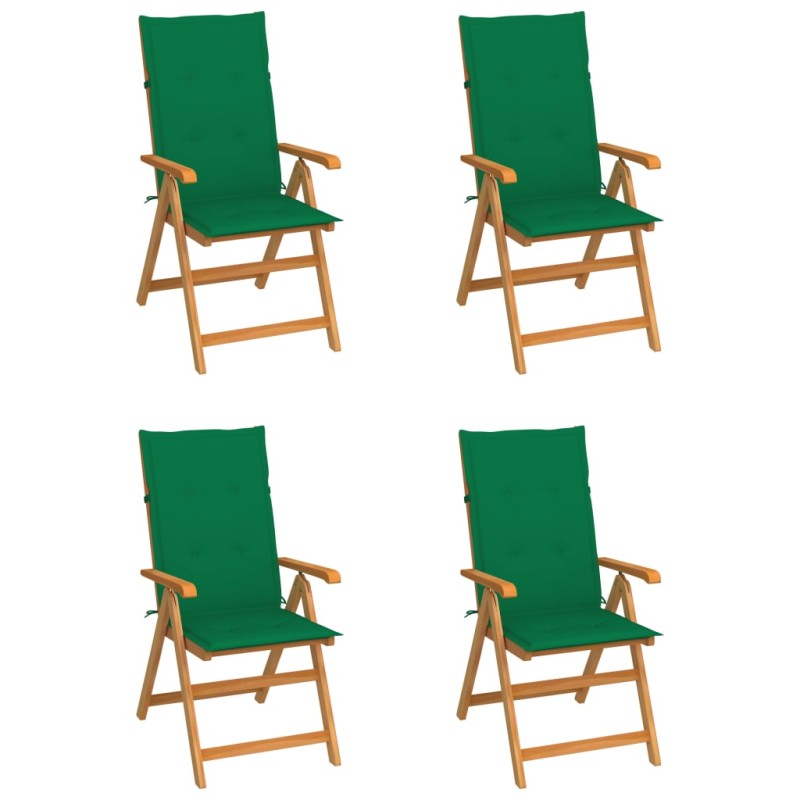 vidaXL Sedie Giardino 4 pz con Cuscini Verdi in Massello di Teak vidaXL Sedie Giardino 4 pz con Cuscini Verdi in Massello di Teak