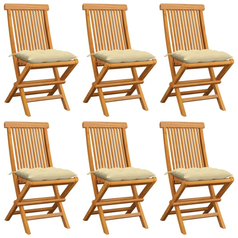 vidaXL Sedie da Giardino con Cuscini Crema 6 pz in Massello di Teak vidaXL Sedie da Giardino con Cuscini Crema 6 pz in Massello di Teak
