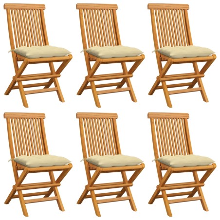 vidaXL Sedie da Giardino con Cuscini Crema 6 pz in Massello di Teak