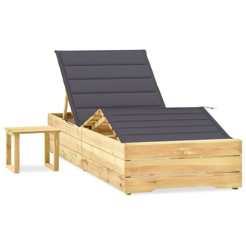 vidaXL Lettino da Giardino con Tavolino Cuscino Legno Pino Impregnato vidaXL Lettino da Giardino con Tavolino Cuscino Legno Pino Impregnato