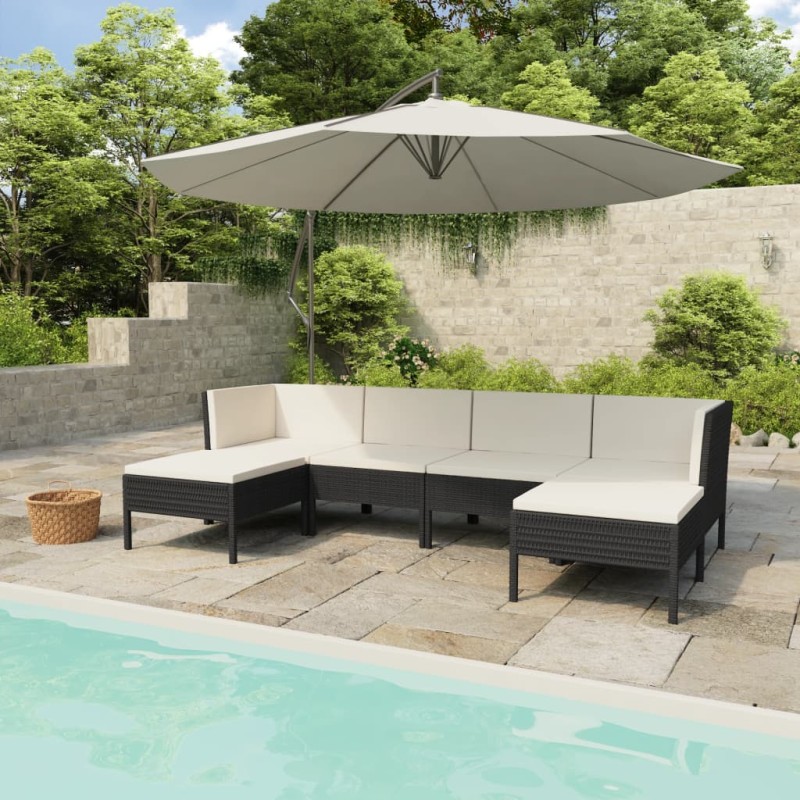 vidaXL Set Divani da Giardino 6 pz con Cuscini in Polyrattan Nero vidaXL Set Divani da Giardino 6 pz con Cuscini in Polyrattan Nero
