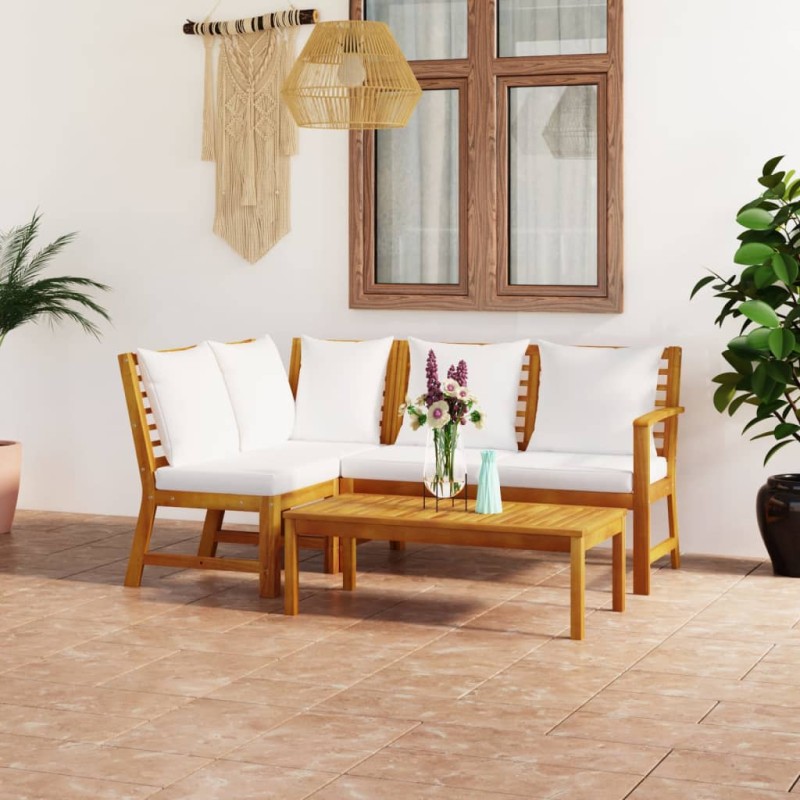 vidaXL Set Divani da Giardino 4 pz con Cuscini Crema in Legno Acacia vidaXL Set Divani da Giardino 4 pz con Cuscini Crema in Legno Acacia