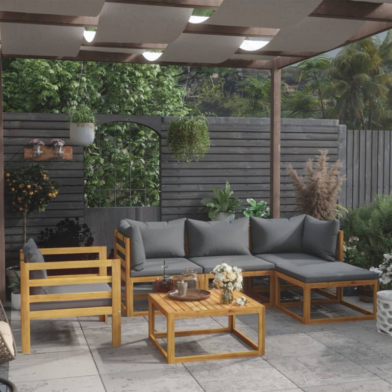 vidaXL Set Divani da Giardino 6 pz con Cuscini in Massello di Acacia vidaXL Set Divani da Giardino 6 pz con Cuscini in Massello di Acacia