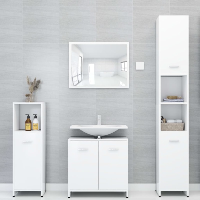 vidaXL Set Mobili da Bagno 4 pz Bianco in Legno Multistrato vidaXL Set Mobili da Bagno 4 pz Bianco in Legno Multistrato