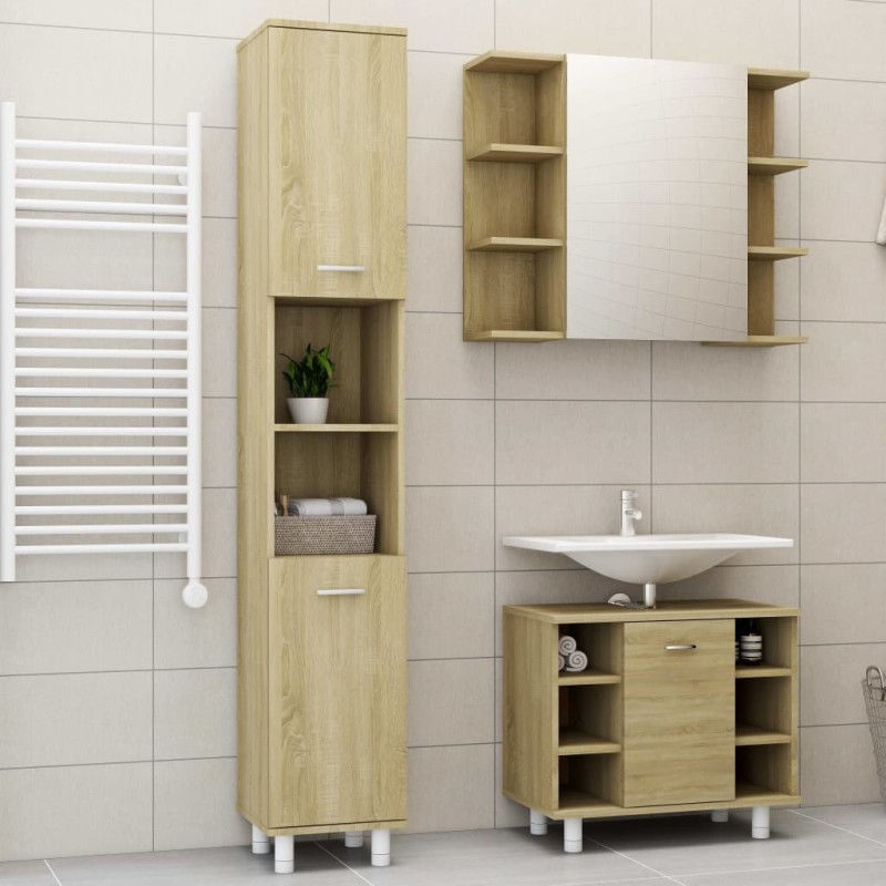 vidaXL Set Mobili da Bagno 3 pz Rovere Sonoma in Truciolato vidaXL Set Mobili da Bagno 3 pz Rovere Sonoma in Truciolato