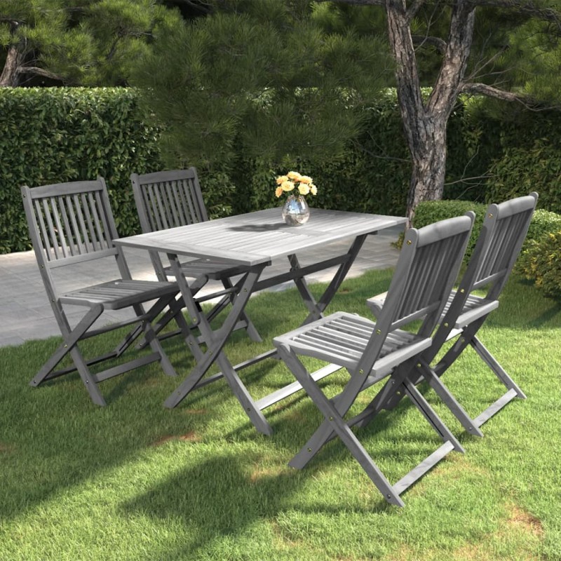 vidaXL Set da Pranzo per Giardino 5 pz Legno Massello di Acacia Grigio vidaXL Set da Pranzo per Giardino 5 pz Legno Massello di Acacia Grigio