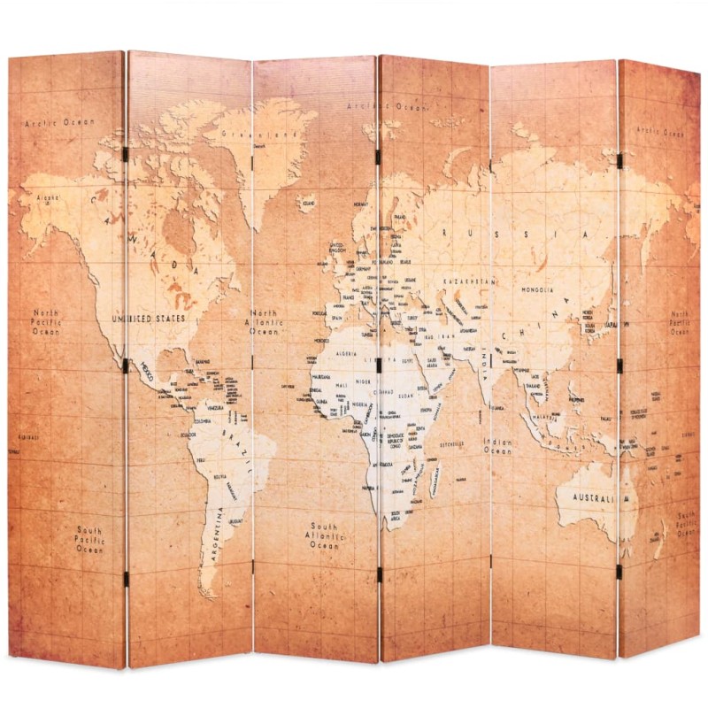 Paravento Pieghevole 228x170 cm Stampa Mappa del Mondo Giallo Paravento Pieghevole 228x170 cm Stampa Mappa del Mondo Giallo