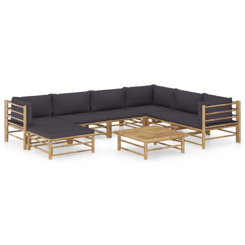 vidaXL Set Salotto da Giardino 8pz con Cuscini Grigio Scuro Bambù vidaXL Set Salotto da Giardino 8pz con Cuscini Grigio Scuro Bambù
