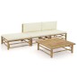 vidaXL Set Divani da Giardino 4 pz con Cuscini Bianco Crema in Bambù vidaXL Set Divani da Giardino 4 pz con Cuscini Bianco Crema in Bambù