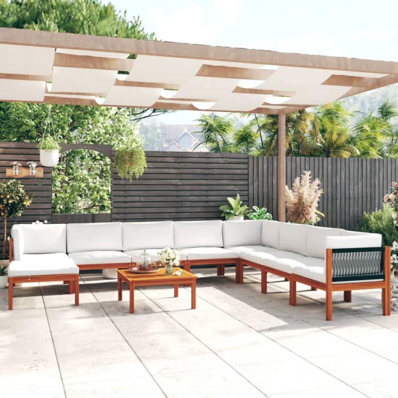 vidaXL Set Divani da Giardino 9 pz con Cuscini Crema Massello Acacia vidaXL Set Divani da Giardino 9 pz con Cuscini Crema Massello Acacia