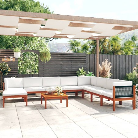 vidaXL Set Divani da Giardino 9 pz con Cuscini Crema Massello Acacia