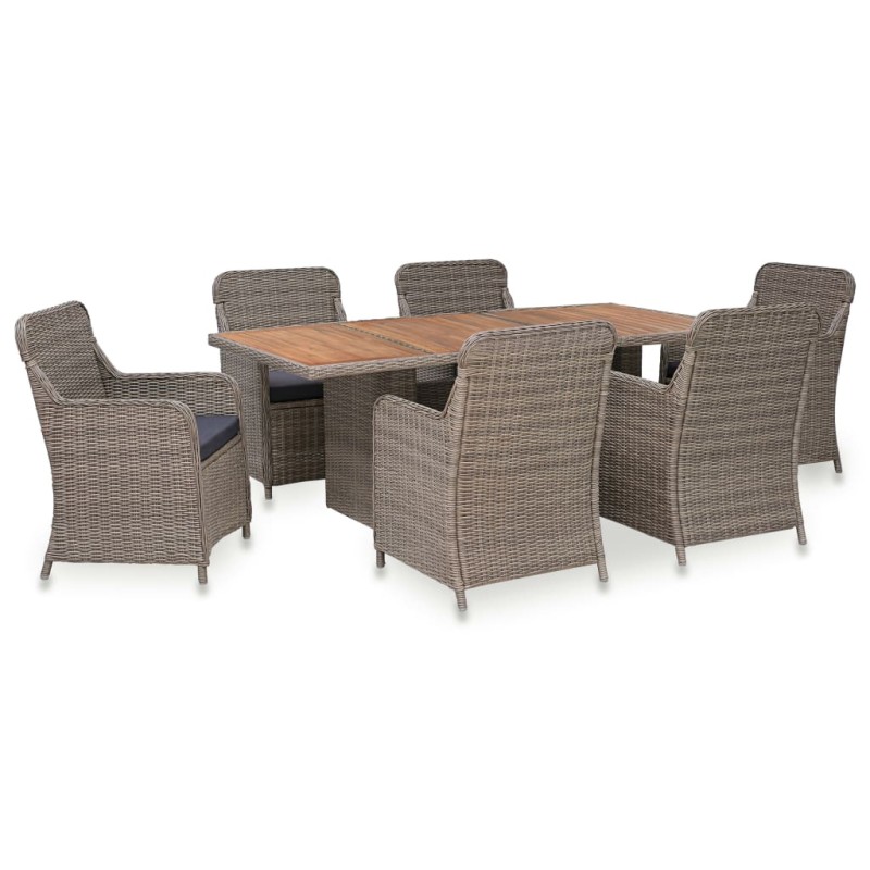 vidaXL Set da Pranzo da Giardino 7 pz con Cuscini in Polyrattan Marrone vidaXL Set da Pranzo da Giardino 7 pz con Cuscini in Polyrattan Marrone