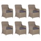vidaXL Set da Pranzo da Giardino 7 pz con Cuscini in Polyrattan Marrone vidaXL Set da Pranzo da Giardino 7 pz con Cuscini in Polyrattan Marrone